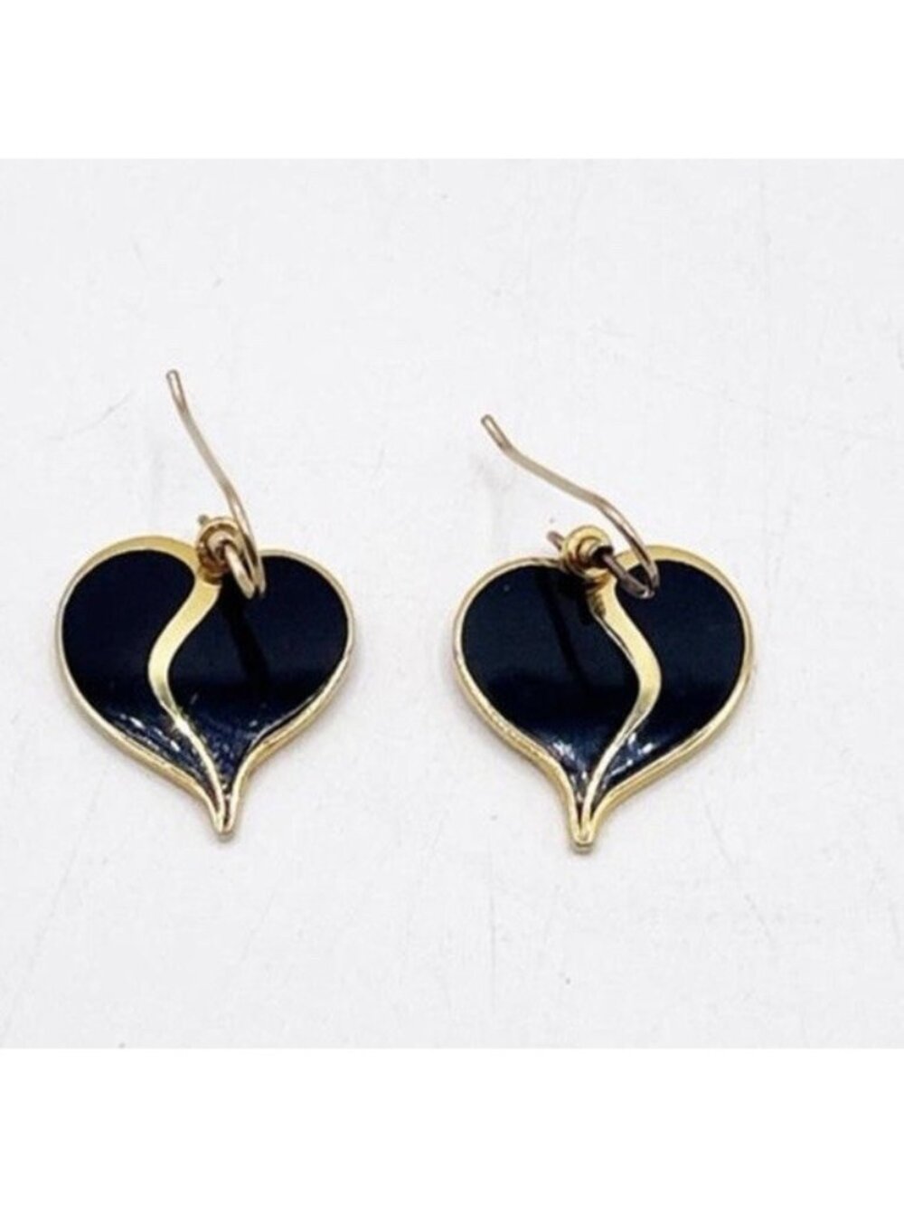 Laurel Burch Yoel Gold Tone Black Enamel Heart Dangle/Drop Earrings